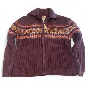 TIARA International Womens Fair Isle Full Zip Sweater Sz L Nordic Apres Ski Cozy